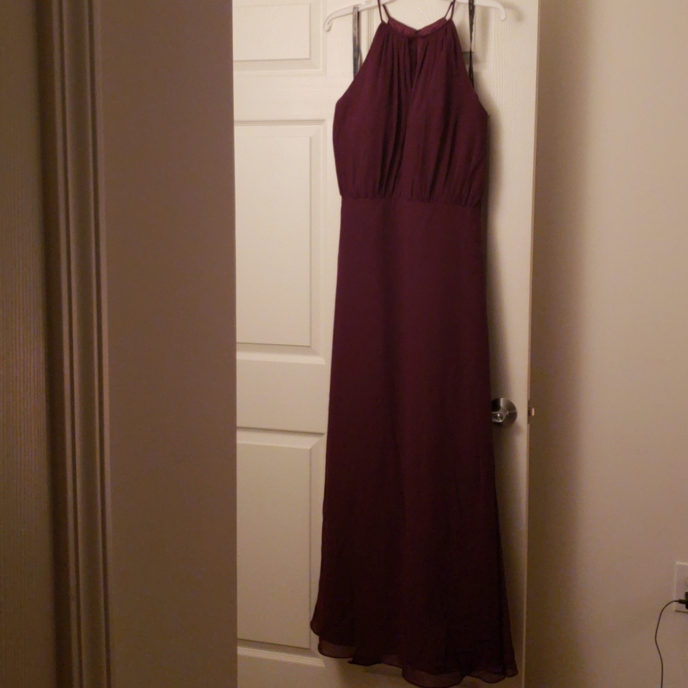 Bill Levkoff Halter Eggplant Bridesmaid Dress